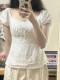 2023 summer new bm pure desire white three-button waist-hugging shirt lace lace V-neck short-sleeved top for women
