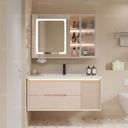 New Cream-Style Bathroom Cabinet Set with Integrated Ceramic Basin for Washing Hands and Face