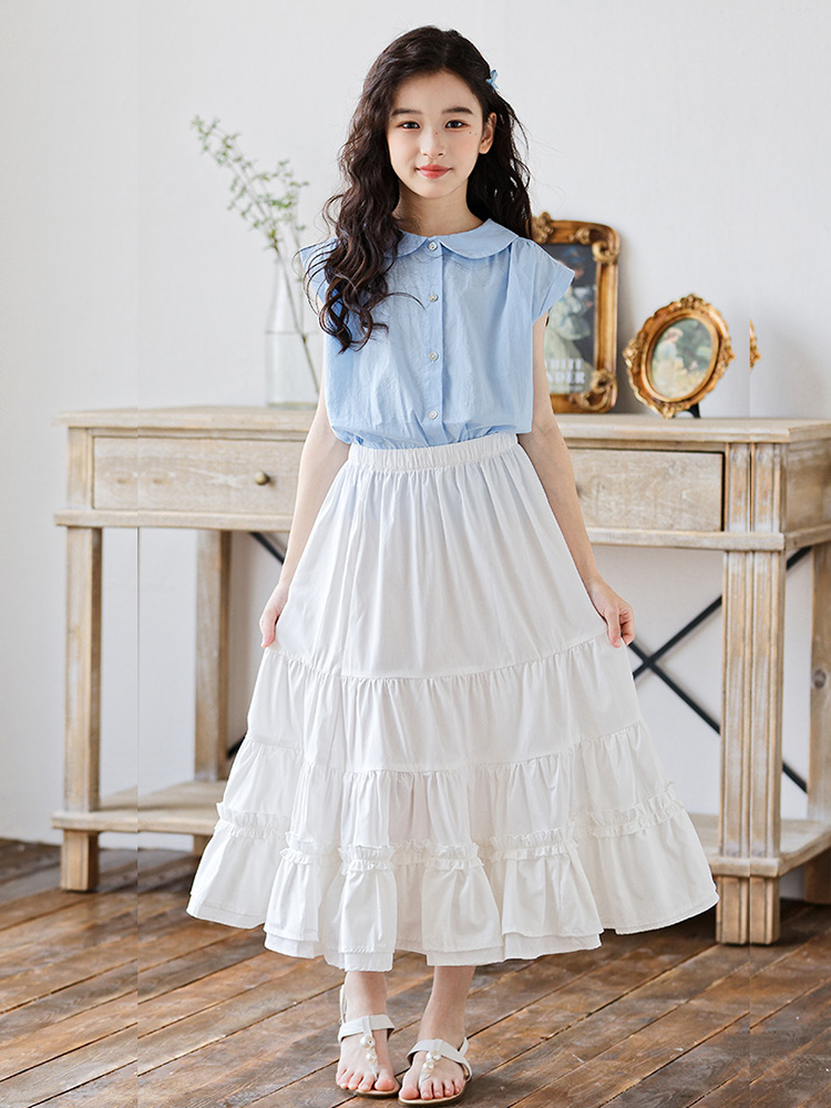 Catu Girls White Cotton Umbrella Skirt - Summer A-Line - 2024