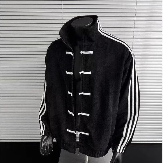 
New Chinese style three-bar Chinese style buckle casual jacket for men's spring and autumn high-end stand-up collar baseball uniform sports jacket
