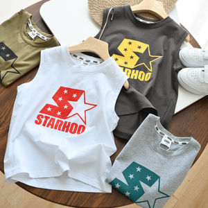 
40 count ice porcelain cotton children's round neck pure cotton vest boy's letter star sleeveless T-shirt summer style