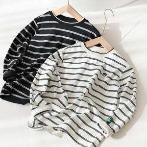 Special children's striped bottoming shirt, long-sleeved T-shirt for boys and girls, medium and large children's 170 round neck top, spring and autumn style