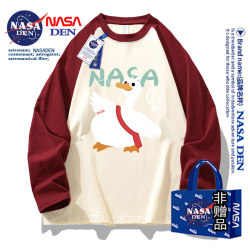 Nasa Collaboration 2024 Long-Sleeve Spring and Autumn Men's T-Shirt, Pure Cotton, Round Neck, Trendy Ins Style, Couple's Base Layer with Raglan Splicing