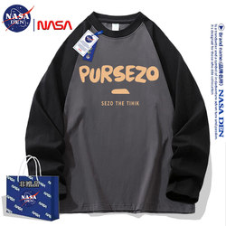 Nasa Co-Branded American Retro Raglan Long-Sleeve T-Shirt for Men and Women, Spring and Autumn Pure Cotton Inner Wear Sweatshirt Base Layer Top