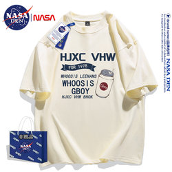Nasa Co-Branded Summer Heavyweight Pure Cotton Short-Sleeve T-Shirt for Men, Base Layer for Women, Can Be Worn Outside, Hong Kong Style Couple Shirt