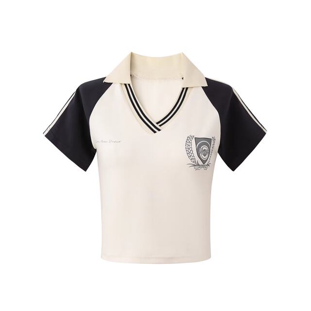 American retro v-neck contrasting color rag-shoulder short-sleeved T-shirt for women's summer high waist slim navel exposed short polo shirt hot girl top