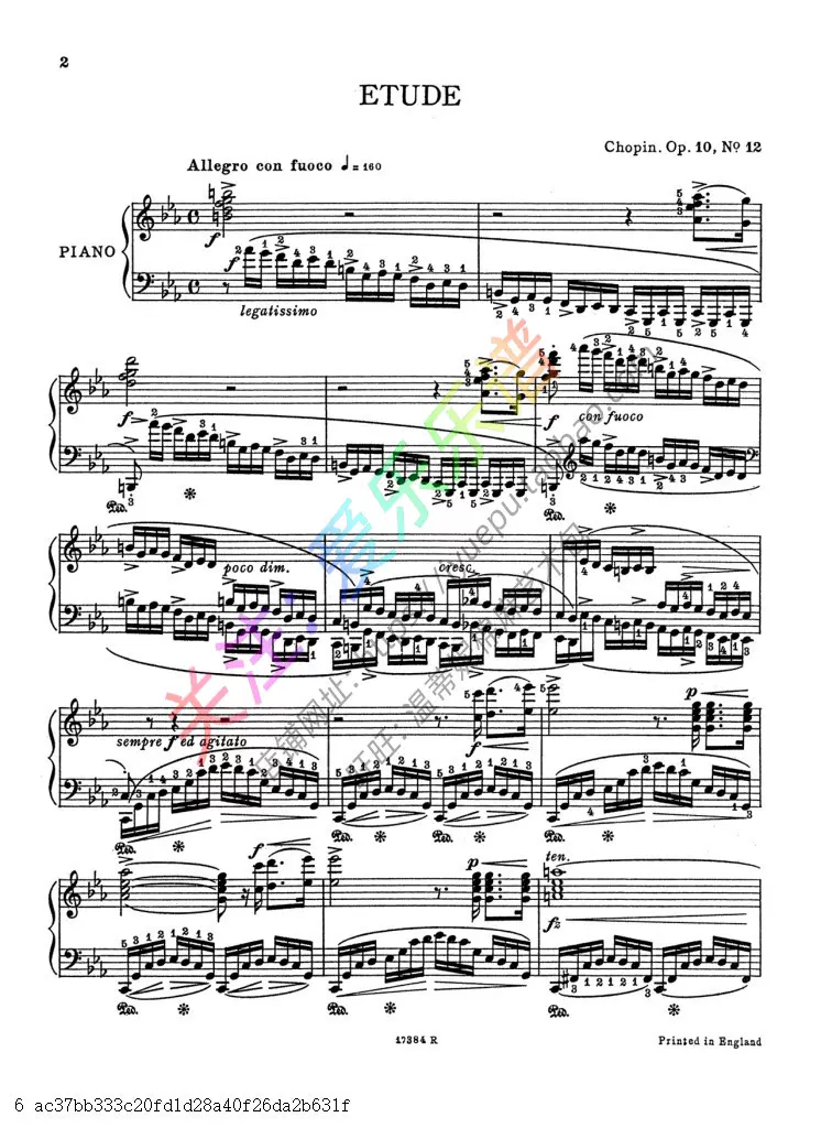 Chopin 肖邦c小调革命练习曲etude Op10 No12 钢琴谱v1