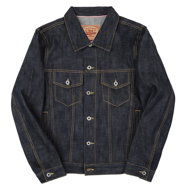 Red wind replica Momotaro fabric denim jacket men's loose raw cow denim ...