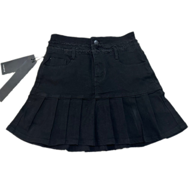 Welfare pick-up elastic niche design black short skirt women's super short slim skirt A-line pleated skirt