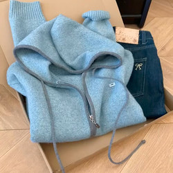 High-Quality and Sophisticated 2025 Autumn New Style Double-Zip Hooded Sweater Women's Coat Loose Knit Cardigan for Women