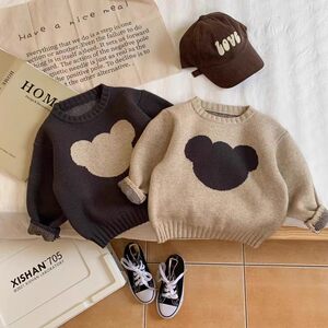
Spring and Autumn Children's Cartoon Bear Sweater Baby Korean Style Round Neck Pullover Double-Side Jacquard Sweater Boys and Girls