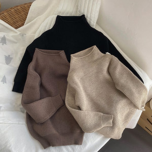 
Korean children's baby half turtleneck solid color bottoming shirt for boys and girls autumn and winter pullover 2025 new knitted sweater