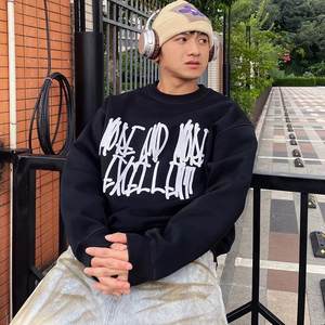 
STA national fashion American retro graffiti letter boxy round neck sweatshirt for men and women spring and autumn new heavy couple tops