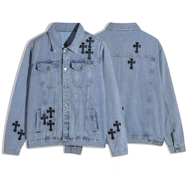 Mz Niche Design Cross Applique Embroidery Washed Denim Jacket Men's ...