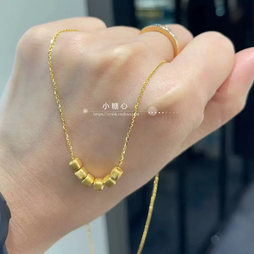 香港周大福999足金项链 时尚拉丝方糖方块女款黄金套链锁骨链