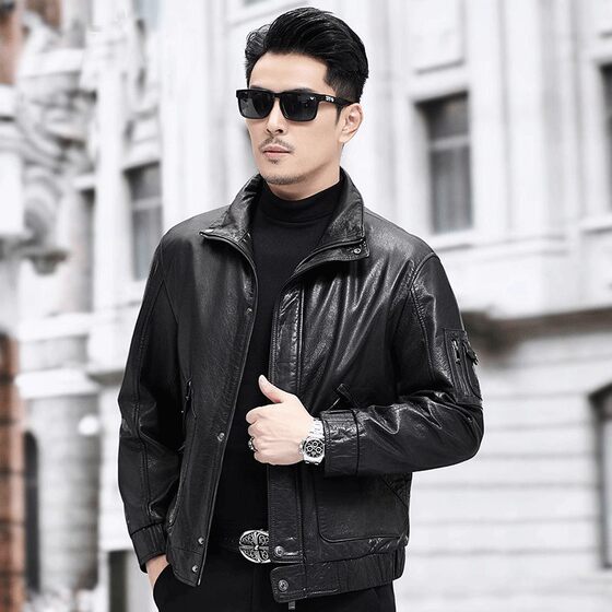 
Haining's new genuine leather jacket men's stand-up collar casual leather jacket short top layer cowhide thin genuine leather jacket autumn