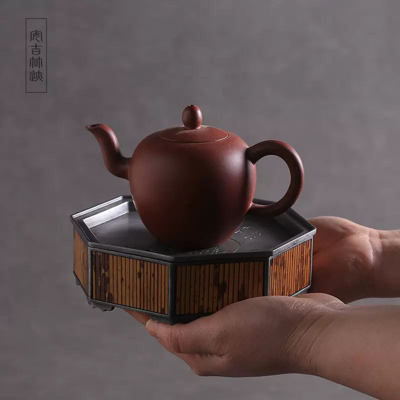 竹跡老錫壺承八方純錫茶壺託蓄水茶盤蓋碗底託主人杯墊梅鹿幹泡臺-Taobao