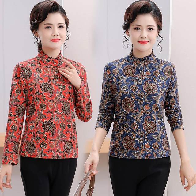 
Mother's spring and autumn new age-reducing bottoming shirt large size middle-aged and elderly women's fashionable half turtleneck top T-shirt small shirt