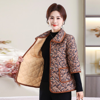
Middle-aged and elderly women's clothing autumn and winter plus velvet three-quarter sleeves cotton vest mother's loose vest thickened warm sleeves cotton coat