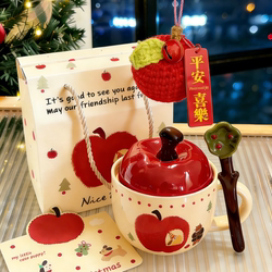Cute Apple Ceramic Mug, New Year Gift for Best Friend, High-End Practical Birthday Gift Water Cup