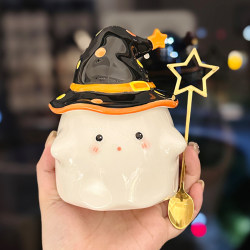 Cute Ceramic Mug for Girls, Christmas Gift, High Aesthetic Value, ins Ghost Mugs with Lids, Birthday Gift