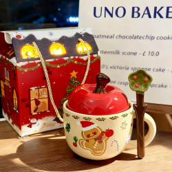 Cute Christmas Apple Ceramic Mug with Lid and Spoon Christmas Gift for Girls Birthday Gift Water Cup