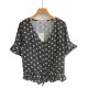 
Drawstring V-neck polka dot flared sleeve chiffon shirt for women 2025 summer new versatile slim T-shirt top temperament shirt