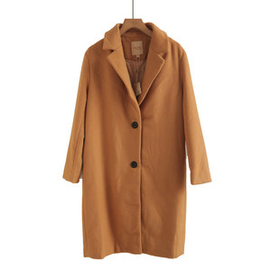 
Women's fine wool woolen coat retro suit collar two-pin buckle autumn and winter long windbreaker jacket invisible pocket