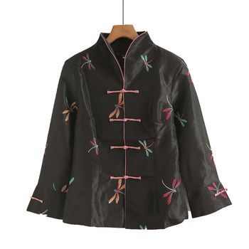 
Dragonfly embroidered Tang suit women's long-sleeved jacket modified retro young mother dress cheongsam top spring and autumn Chinese style