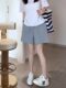 Large size gray sports and casual shorts for women in summer fat mm elastic loose straight mid-leg loose wide-leg five-point pants