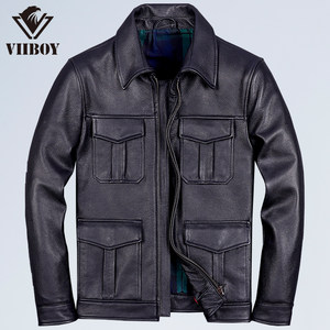 
Trendy casual genuine leather jacket for men, first-layer cowhide lapel, short hunting leather jacket, motorcycle leather jacket, autumn and winter