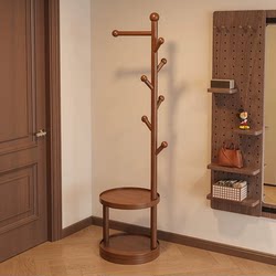 Solid Wood Floor-Standing Clothes Rack, Bedroom Storage Rack, Living Room Simple Vertical Rod Bag Rack, Bed-End Clothes Storage Organizer