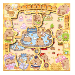 Kapibala hand account stickers 100 hand account gift box for girls and children PET Guka stickers waterproof stickers toys cute cartoon water cup mobile phone case decoration small pattern high-value gift
