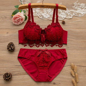 
Sexy lace solid color simple bra set Japanese girl white small breast sweet underwear with steel ring