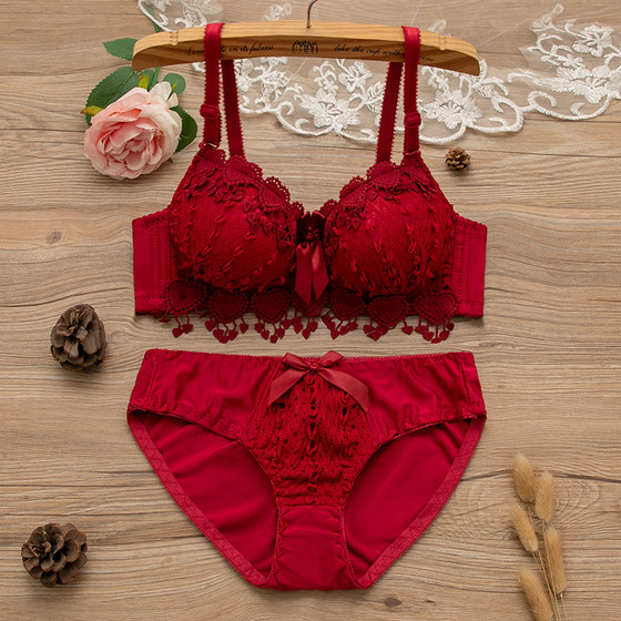 
Sexy lace solid color simple bra set Japanese girl white small breast sweet underwear with steel ring