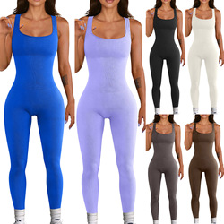 European And American Amazon's New Foreign Trade Women's Sleeveless Vest Jumpsuit Threaded Square Neck Hip Lift Slim Sexy Jumpsuit