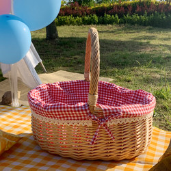 Wicker Basket Outdoor Basket Storage Basket Snack Picnic Basket ins Fruit Basket Gift Basket Picking Basket Spring Outing Basket