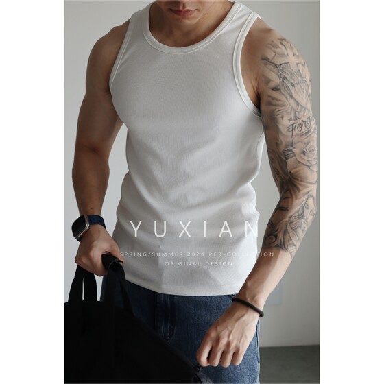 
YUXIAN pure cotton spoon collar ribbed I-shaped vest elastic slim casual fitness exercise spring and summer base men