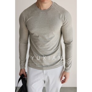 
YUXIAN sports seamless jacquard long-sleeved quick-drying breathable sweat-wicking stretch fitness mesh outdoor round neck T-shirt for men