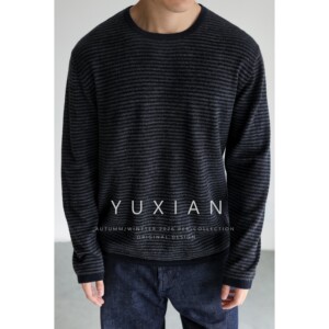 
[Super Merino] Japanese lightweight high-end merino striped long-sleeved loose T-shirt thin sweater for men