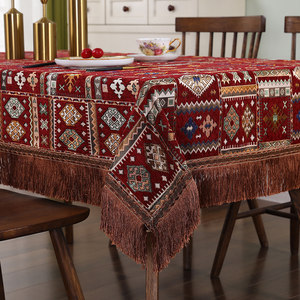 American style Chenille tablecloth retro ethnic minority style niche tassel embroidery light luxury rectangular tablecloth fabric art