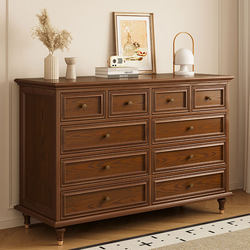 American-Style Chest of Drawers, Bedroom Wall-Mounted Storage Cabinet, Living Room Retro Ten-Drawer Cabinet, Bedside Storage Cabinet, Solid Wood Storage Chest of Drawers