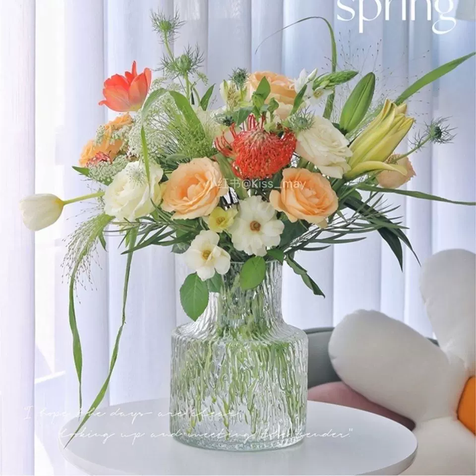 Ins风欧式简约玻璃花瓶盆透明水养鲜花玫瑰百合花瓶干花插花