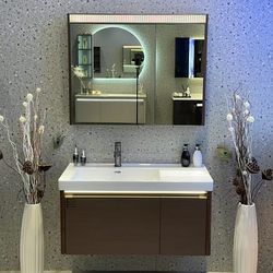 Light Luxury Ceramic Integrated Basin Bathroom Cabinet Set Modern Solid Wood Paint-Free Bathroom Vanity Washbasin Sink
