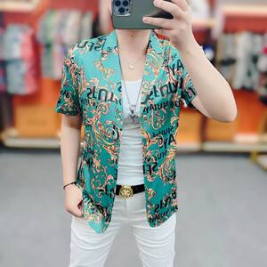 
Men's fashion trend letter printed suit top summer new casual Hong Kong style outer wear short-sleeved shirt men's clothing