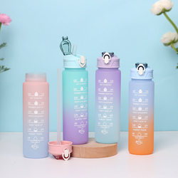Cross-Mirror Plastic Water Cup with Straw, Amazon E-Commerce Gradient Color Water Bottle, Outdoor Frosted 750ml Sports Water Bottle