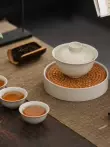 Nồi mây thủ công bằng cỏ và gỗ gốm sứ màu xám đựng nước khay pha khô ấm trà nắp bát hỗ trợ khay Nhật Bản xây dựng bàn trà nước Phụ kiện bàn trà