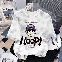 2026 New Printed Boys' Pure Cotton Clothing, Stylish Summer Children's T-Shirt with Faux Embroidery Patchwork Short Sleeves