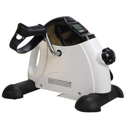 White Webbing Mini Non-Electric Exercise Bike for the Elderly with Adjustable Resistance, Counter, and Handle