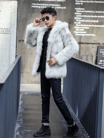 Vidillai メンズ 本革 フォックスファー フード付きコート - 冬 2024